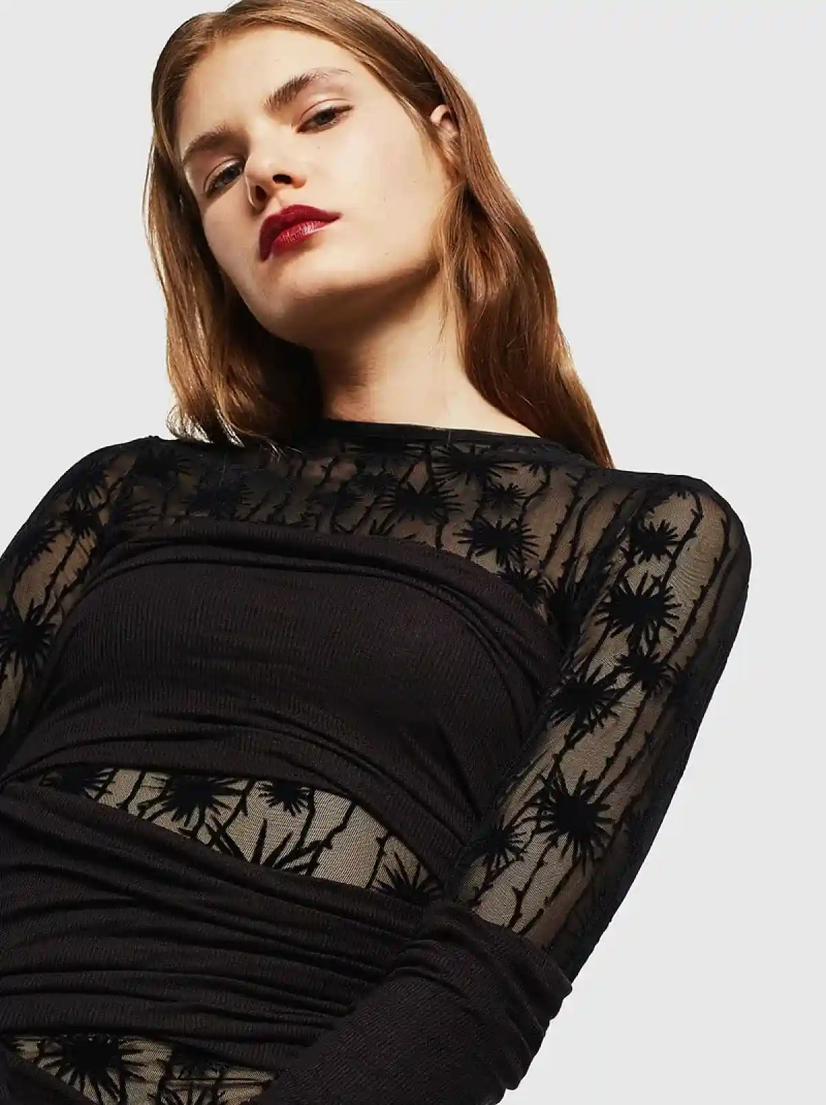 Black Layered mini dress in flocked tulle