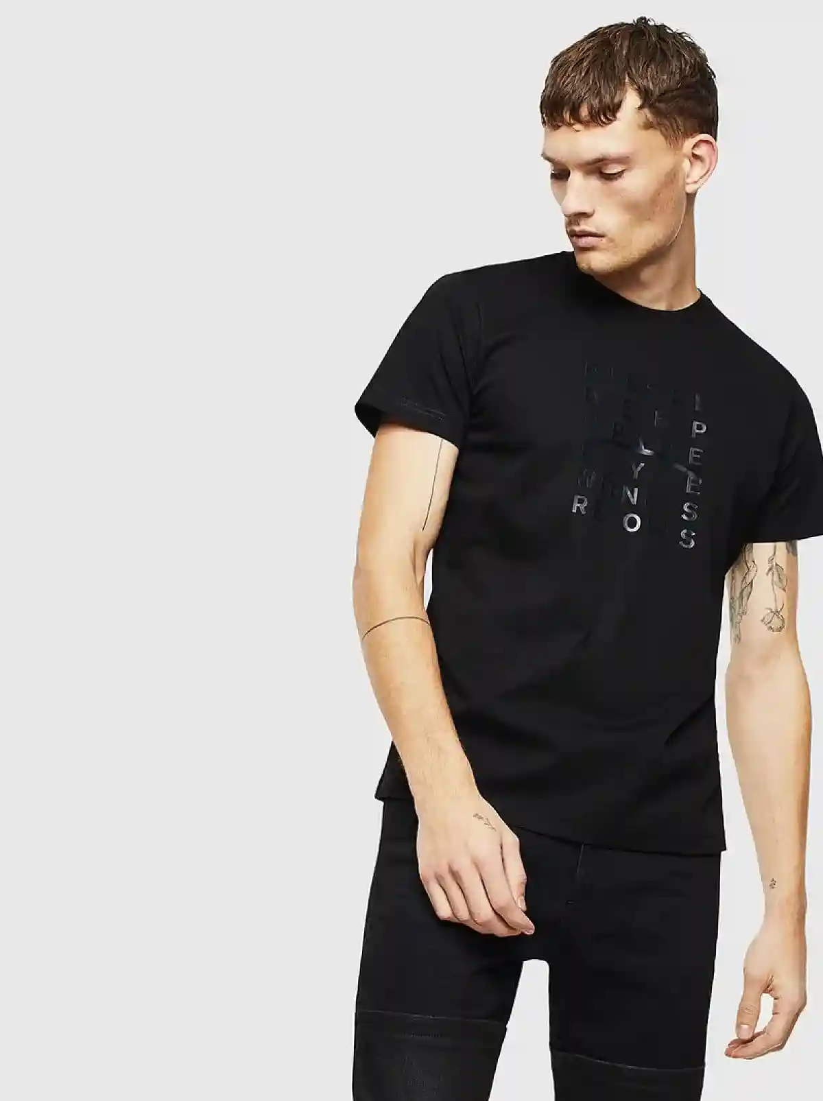 Black Interlock T-shirt with 3D foil print