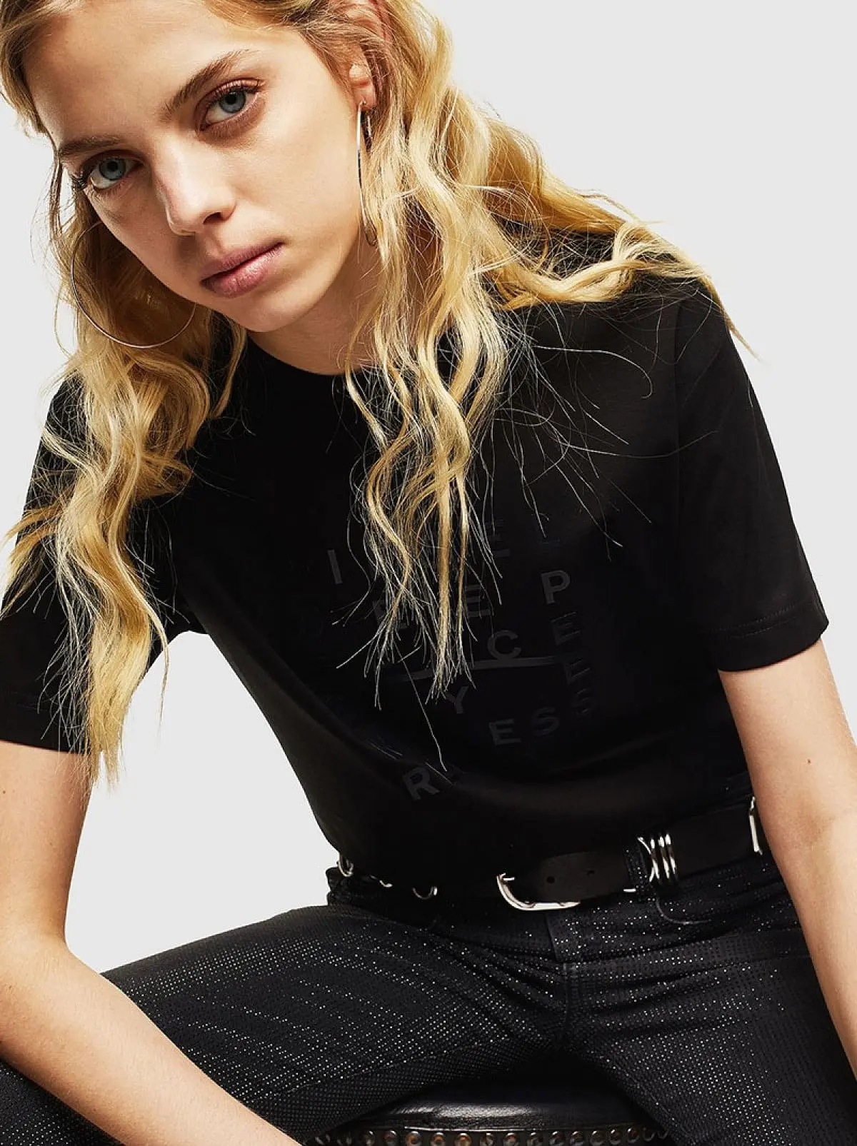 Black Interlock T-shirt with 3D foil print