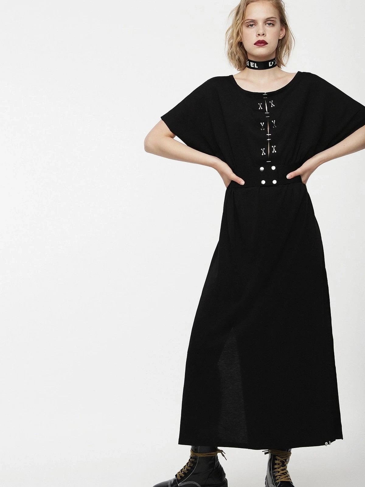 Black Long jersey dress with metal details