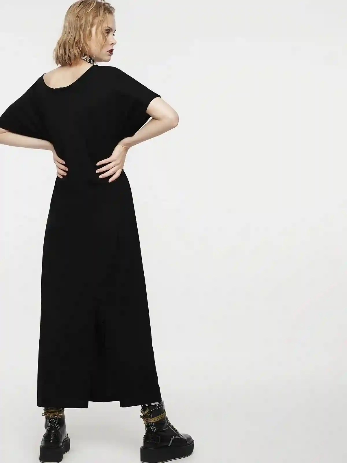 Black Long jersey dress with metal details