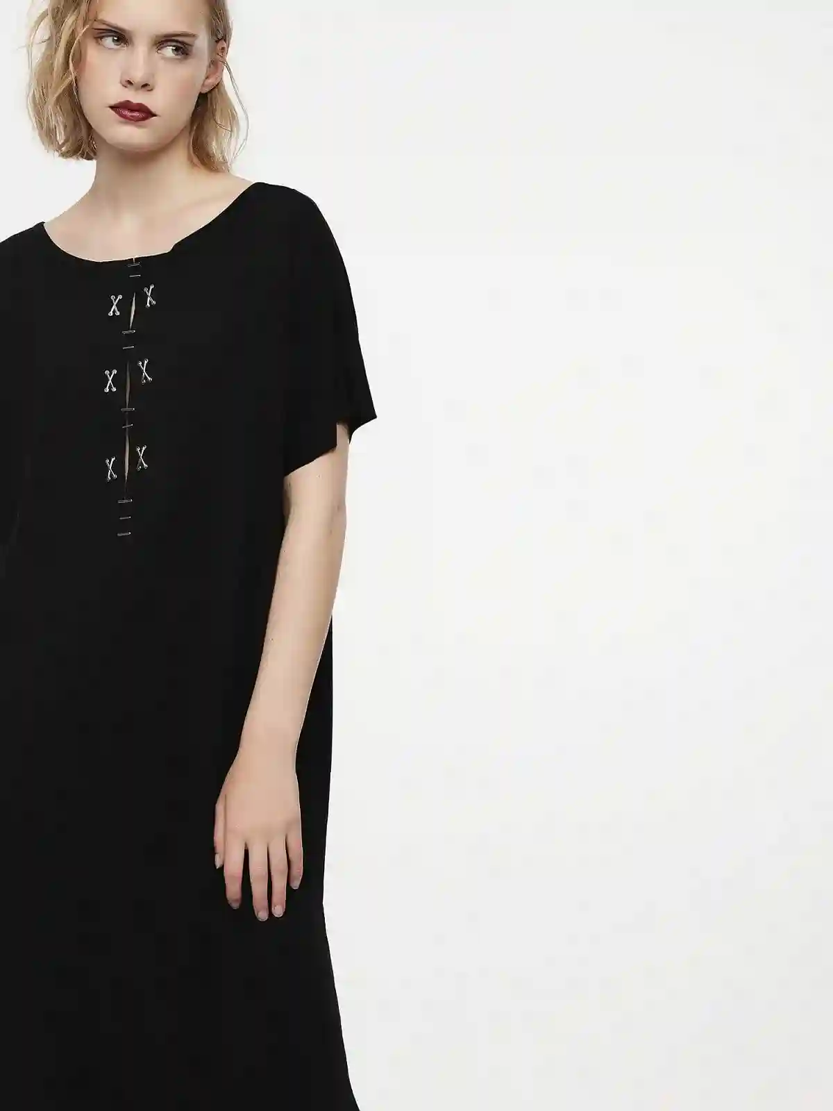 Black Long jersey dress with metal details