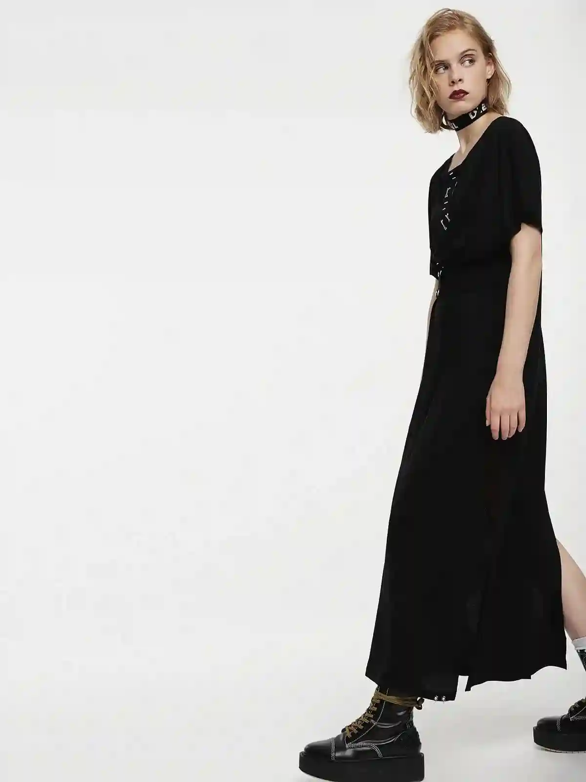 Black Long jersey dress with metal details