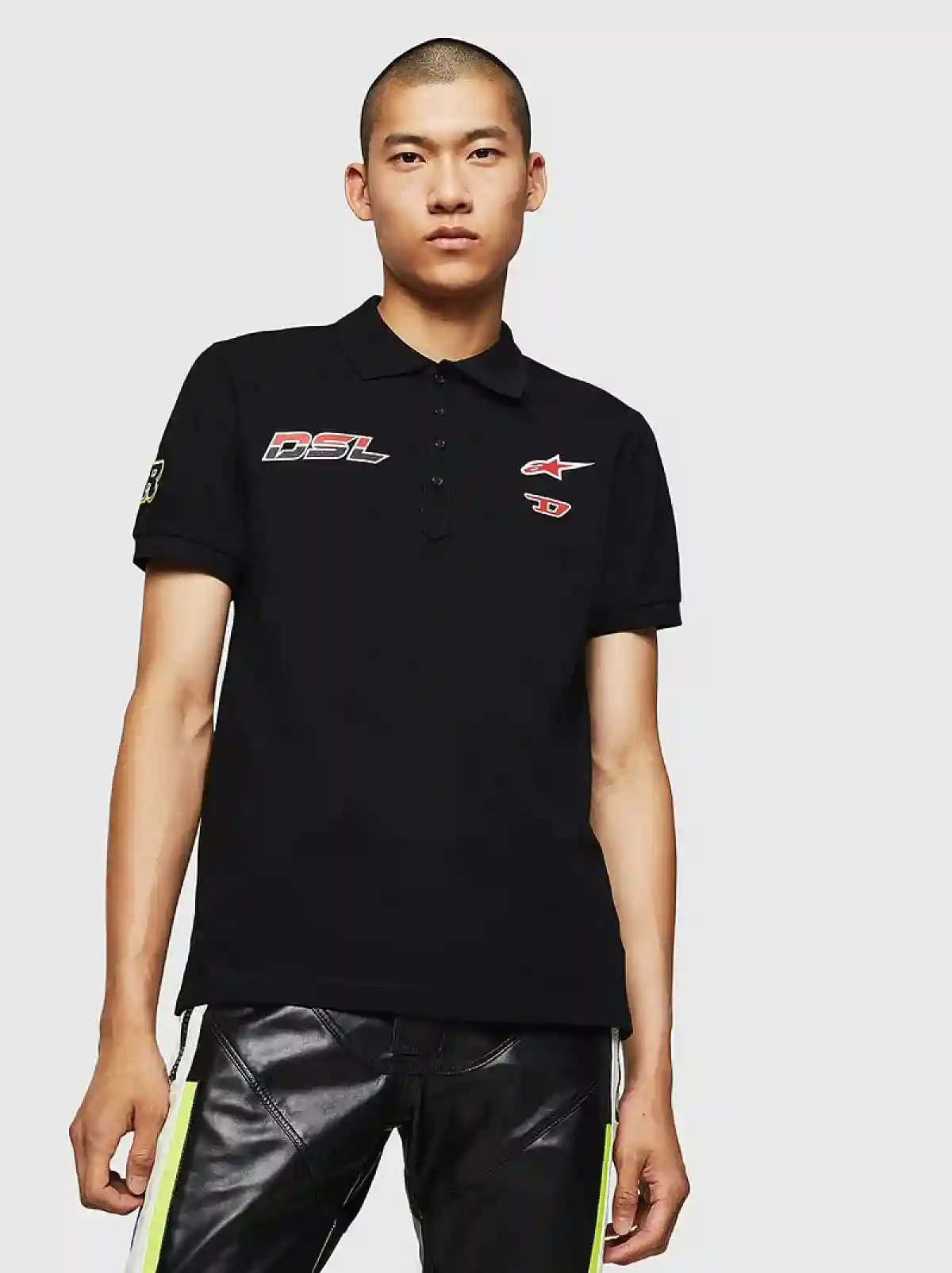 Black Polo shirt with racer prints