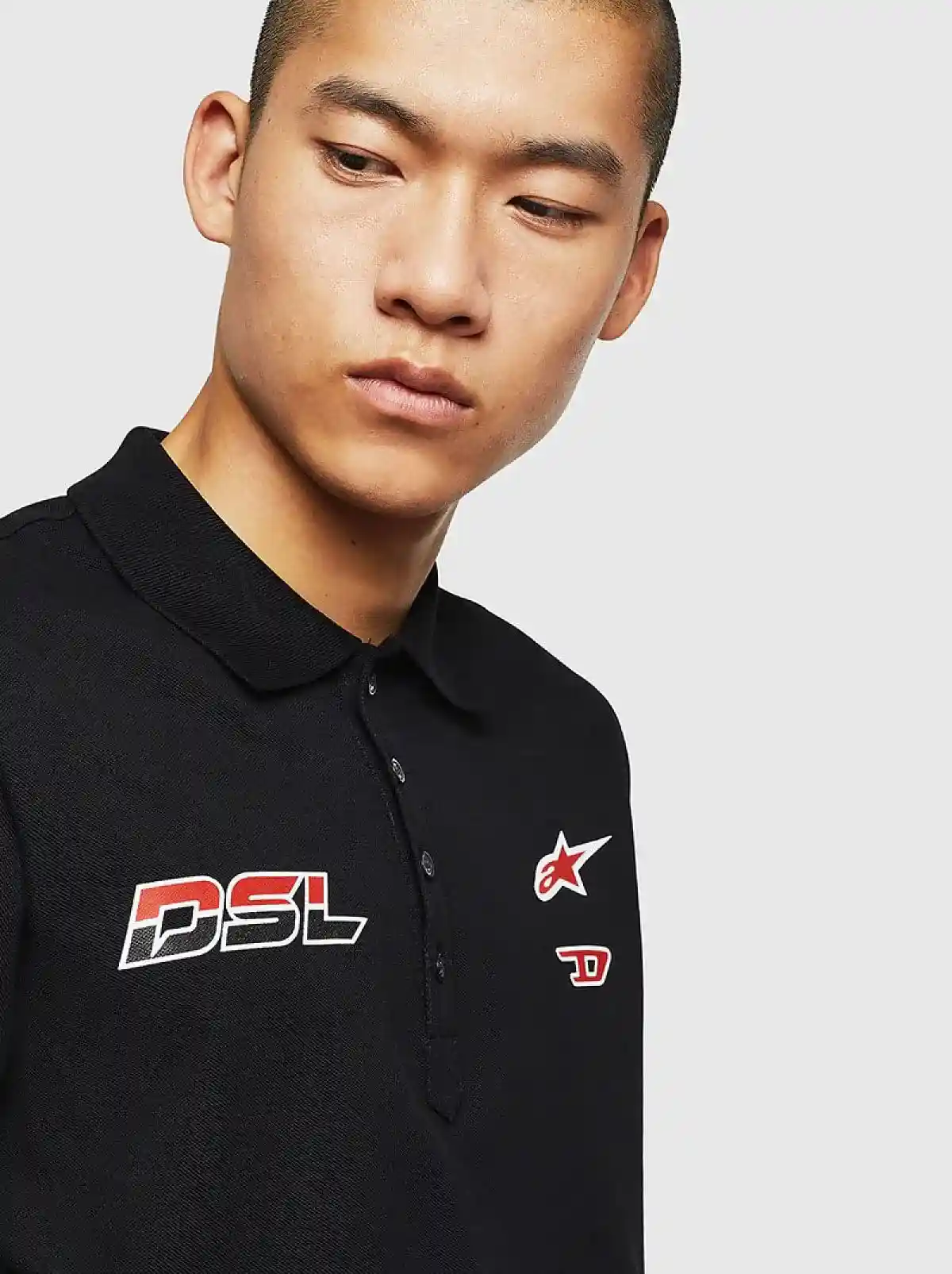 Black Polo shirt with racer prints