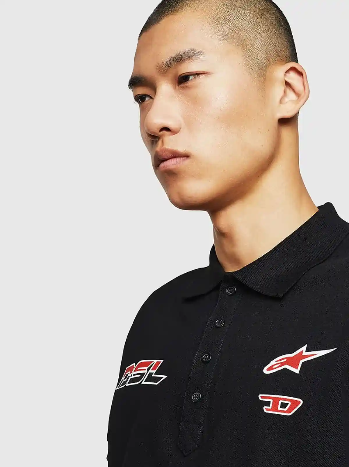 Black Polo shirt with racer prints