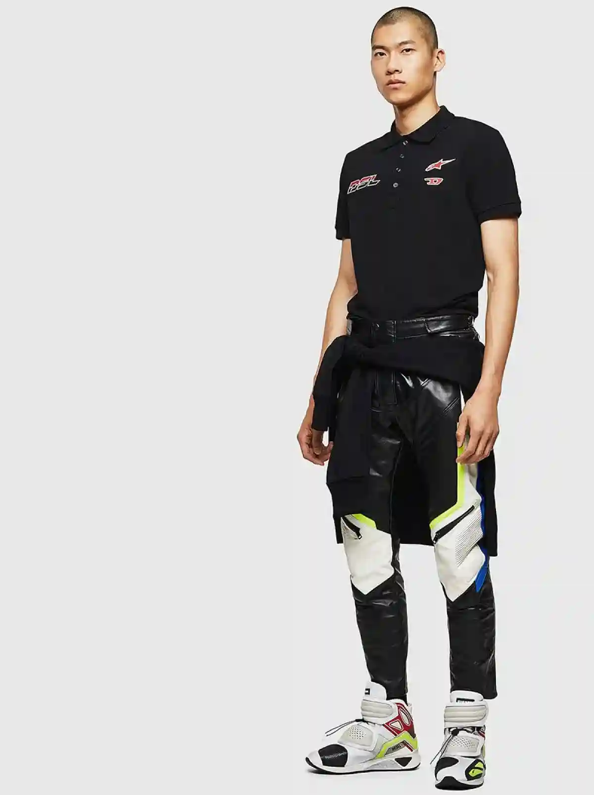 Black Polo shirt with racer prints