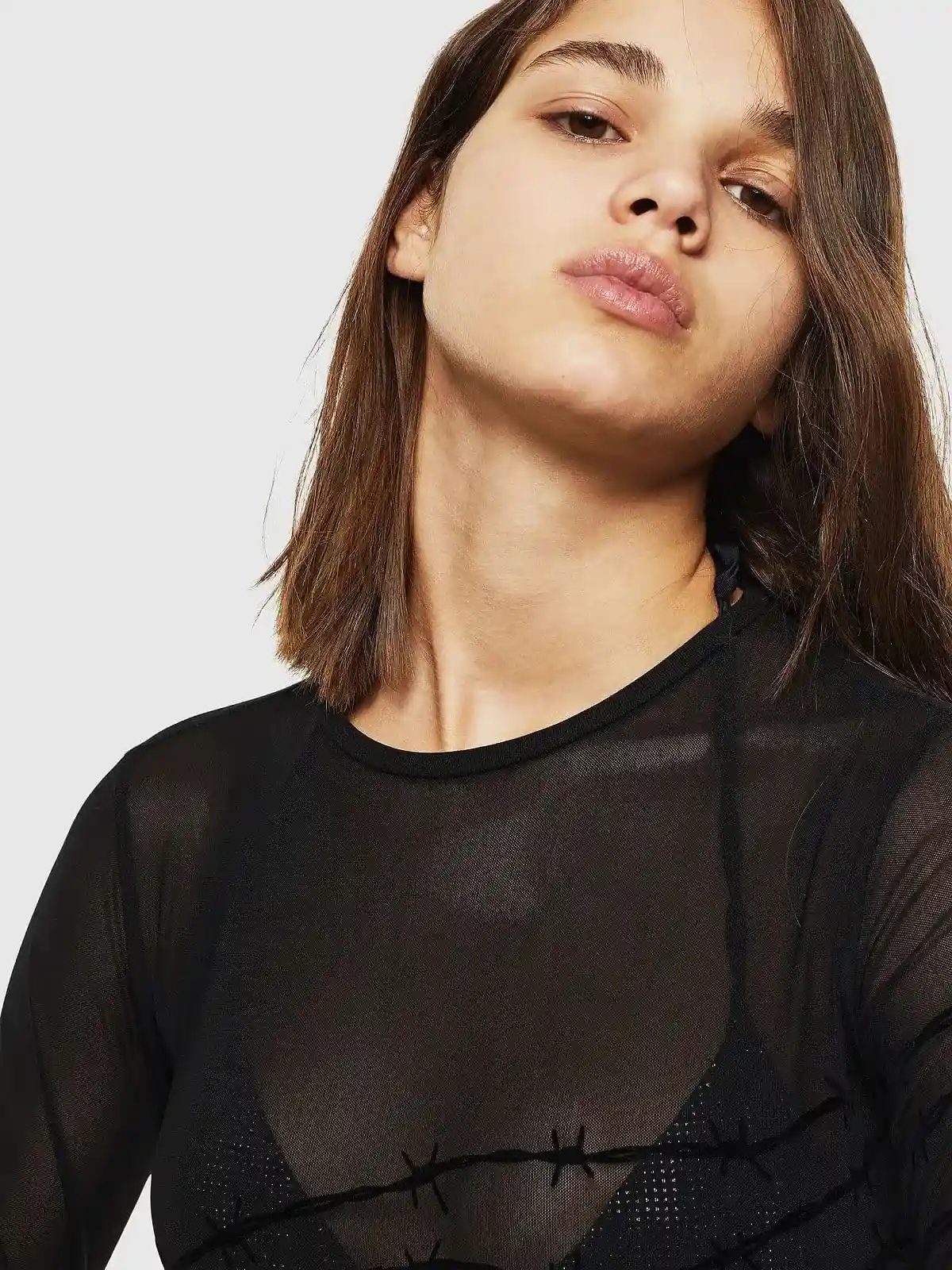 Black Mesh body with flock print