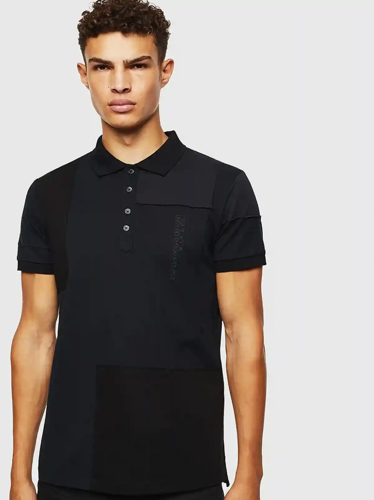 Black Polo shirt in tonal patchwork