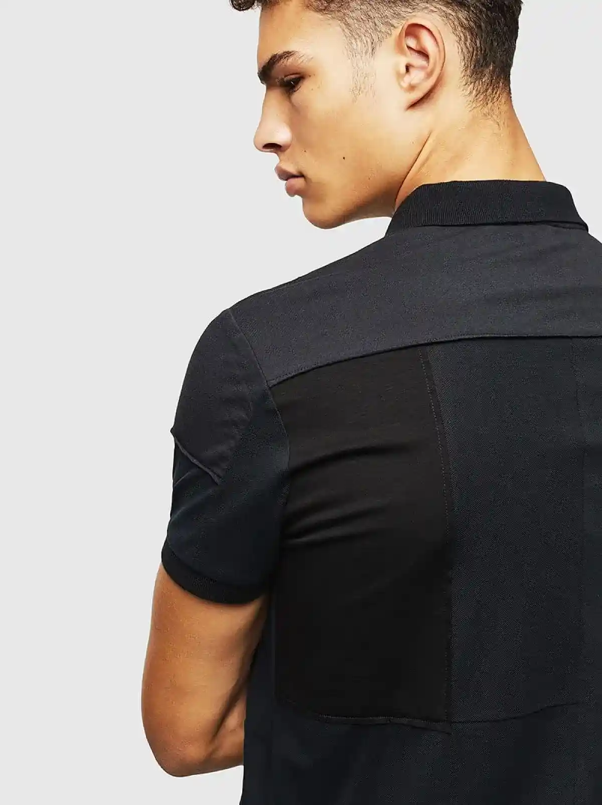 Black Polo shirt in tonal patchwork