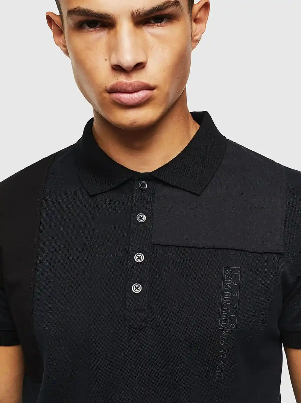 Black Polo shirt in tonal patchwork