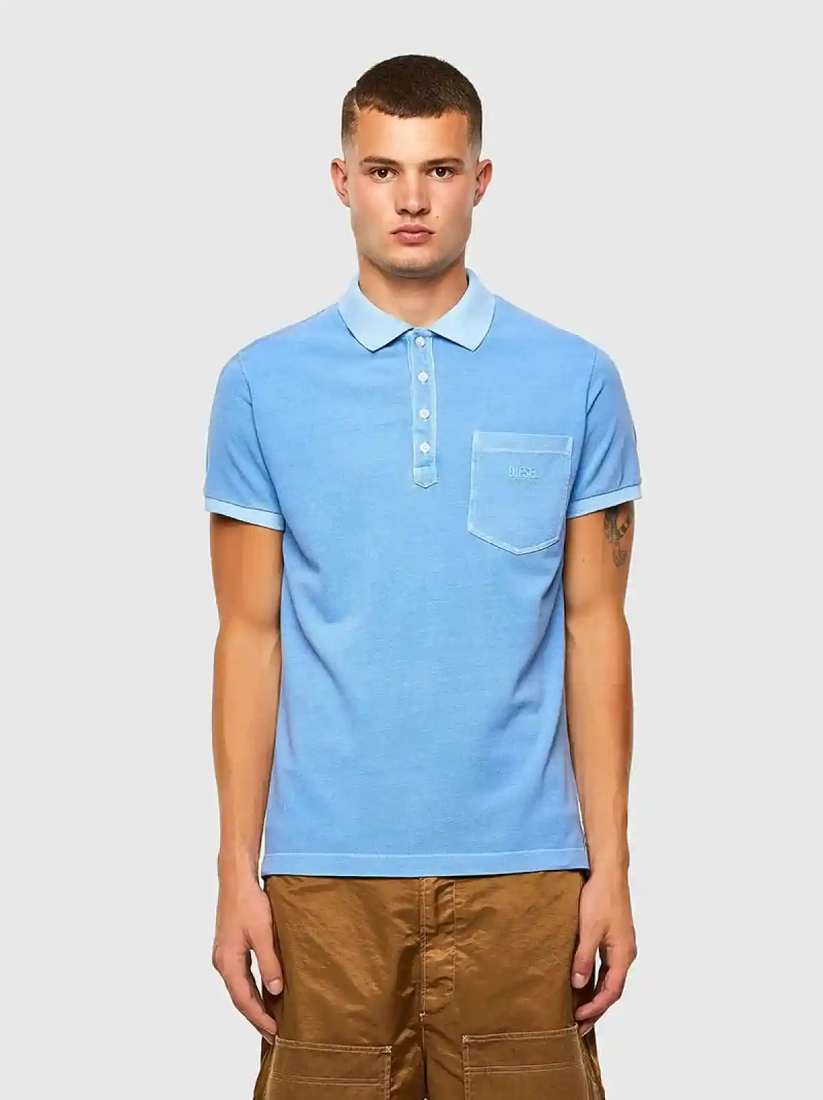 Blue Acid-wash polo shirt
