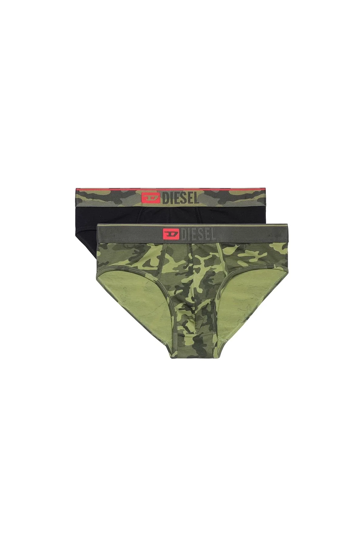 Green and Black Two-pack of briefs with camo print