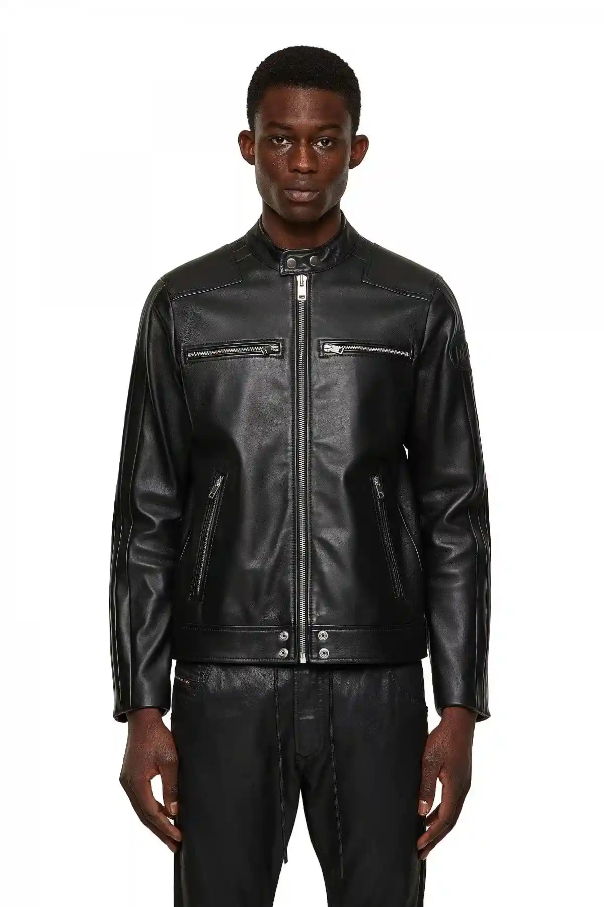 Black Biker jacket with tonal stripes