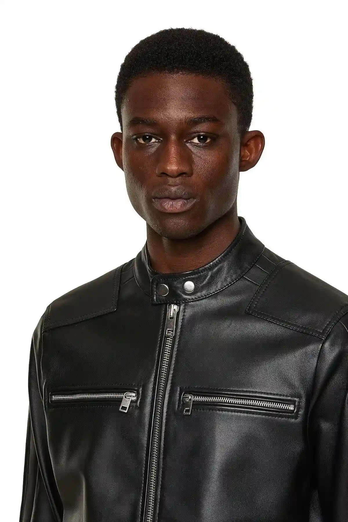 Black Biker jacket with tonal stripes