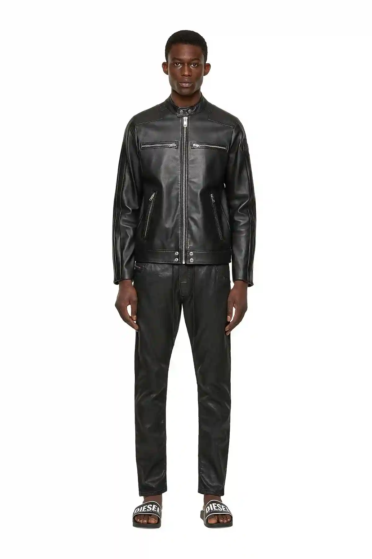 Black Biker jacket with tonal stripes