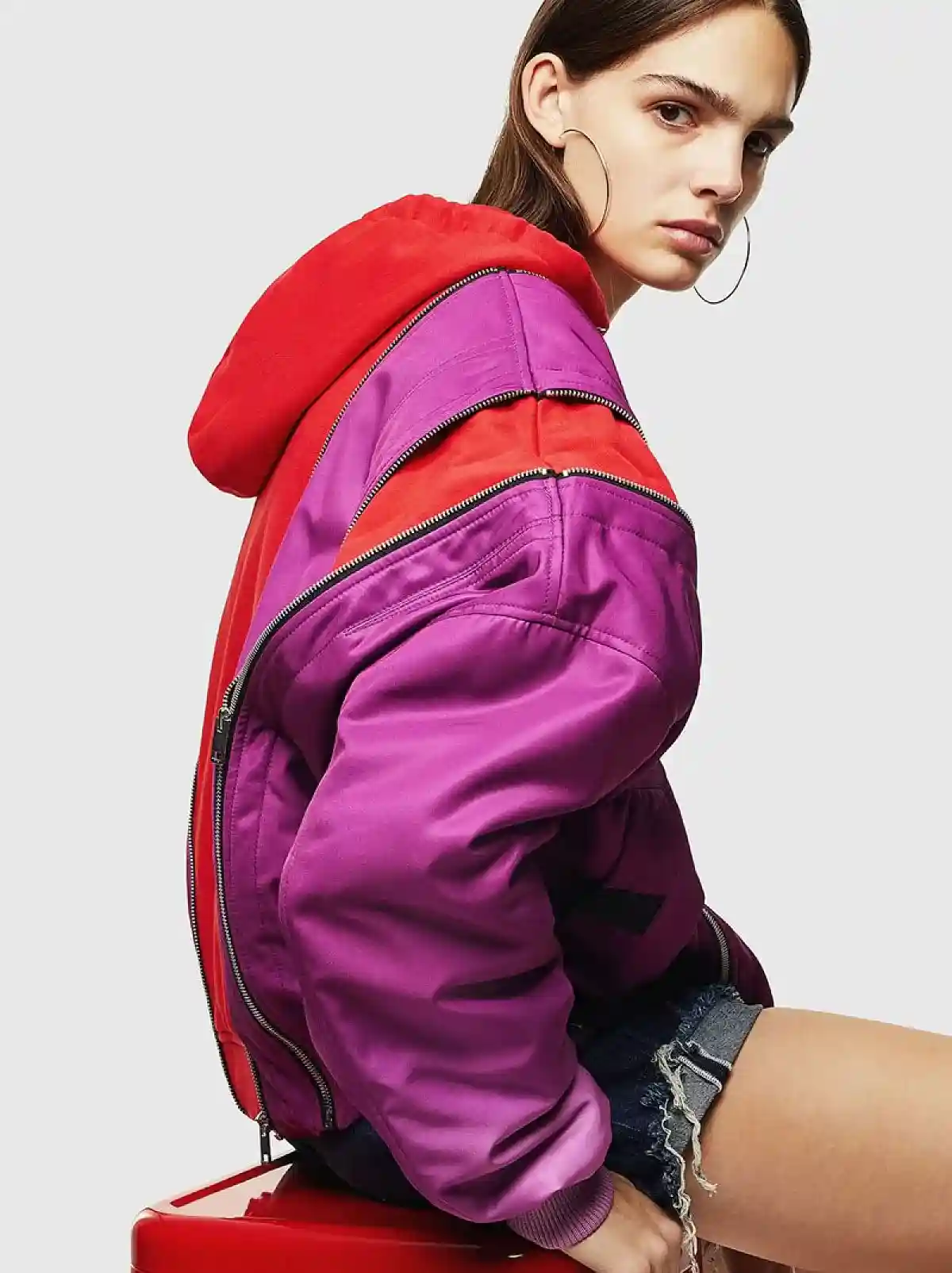 Purple Hybrid jacket with zip details