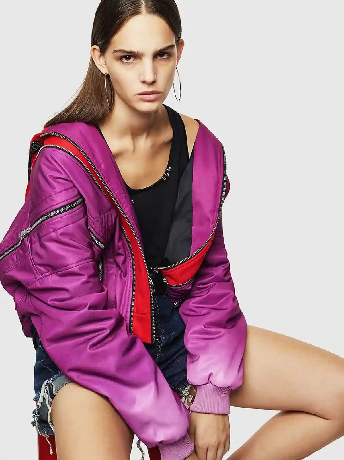 Purple Hybrid jacket with zip details