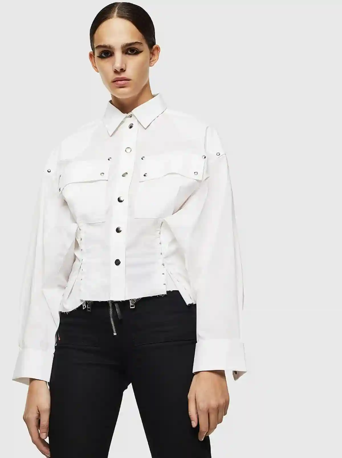 White Poplin shirt with hook details