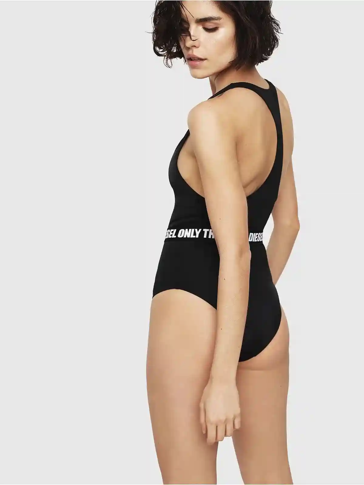 Black One-piece swimsuit with racer back