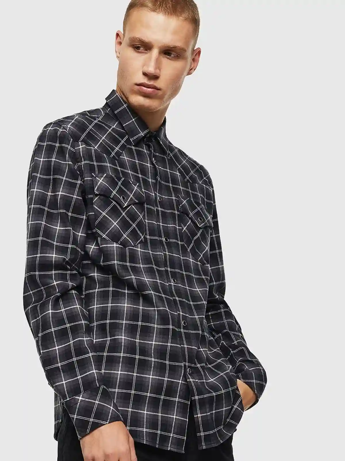Grey Western shirt in check flannel