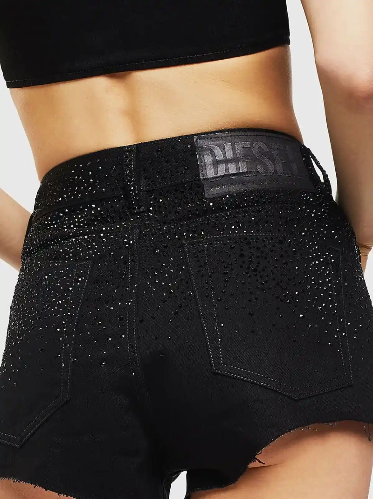 Black Denim shorts with Swarovski crystals