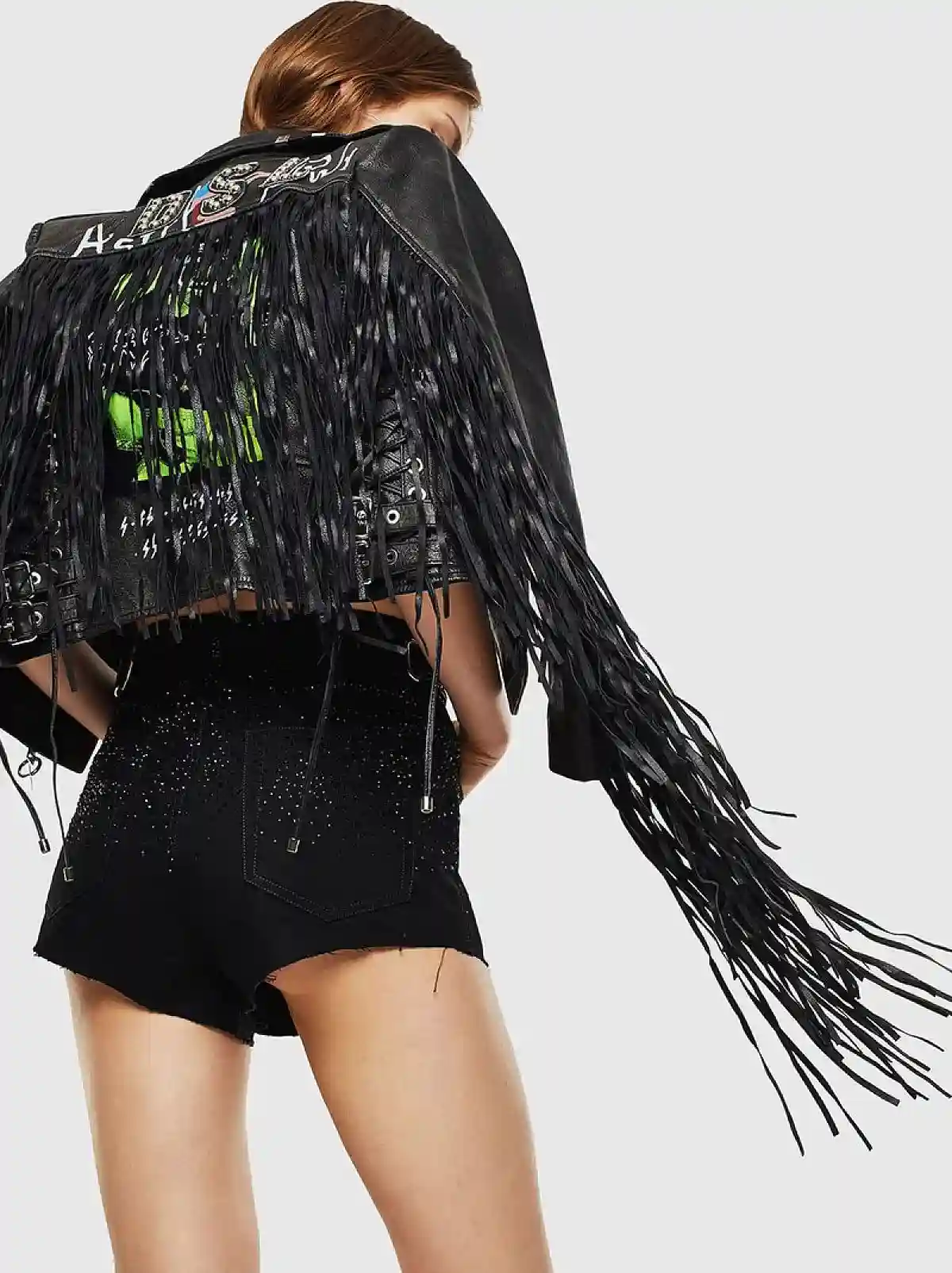 Black Denim shorts with Swarovski crystals