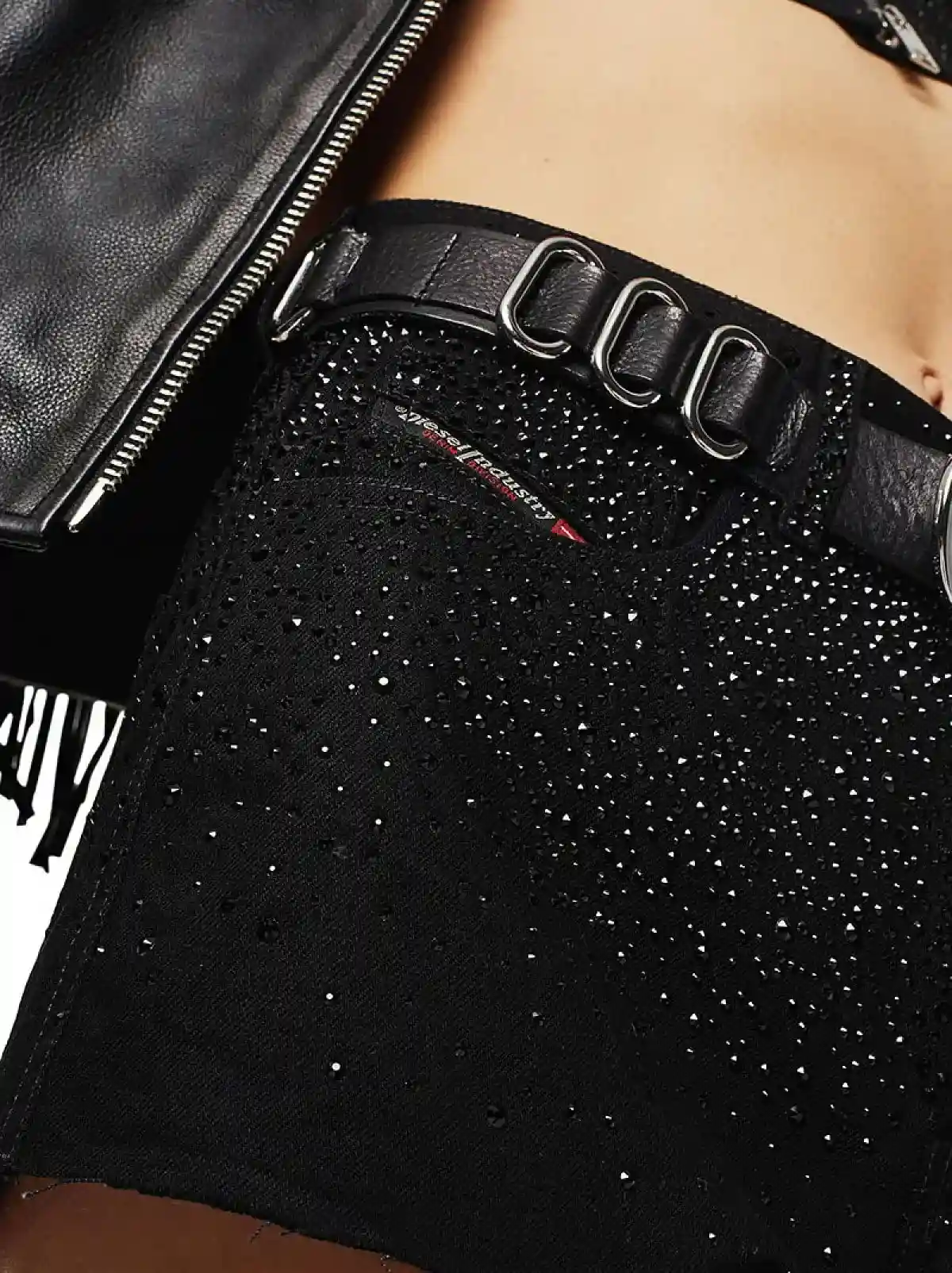 Black Denim shorts with Swarovski crystals