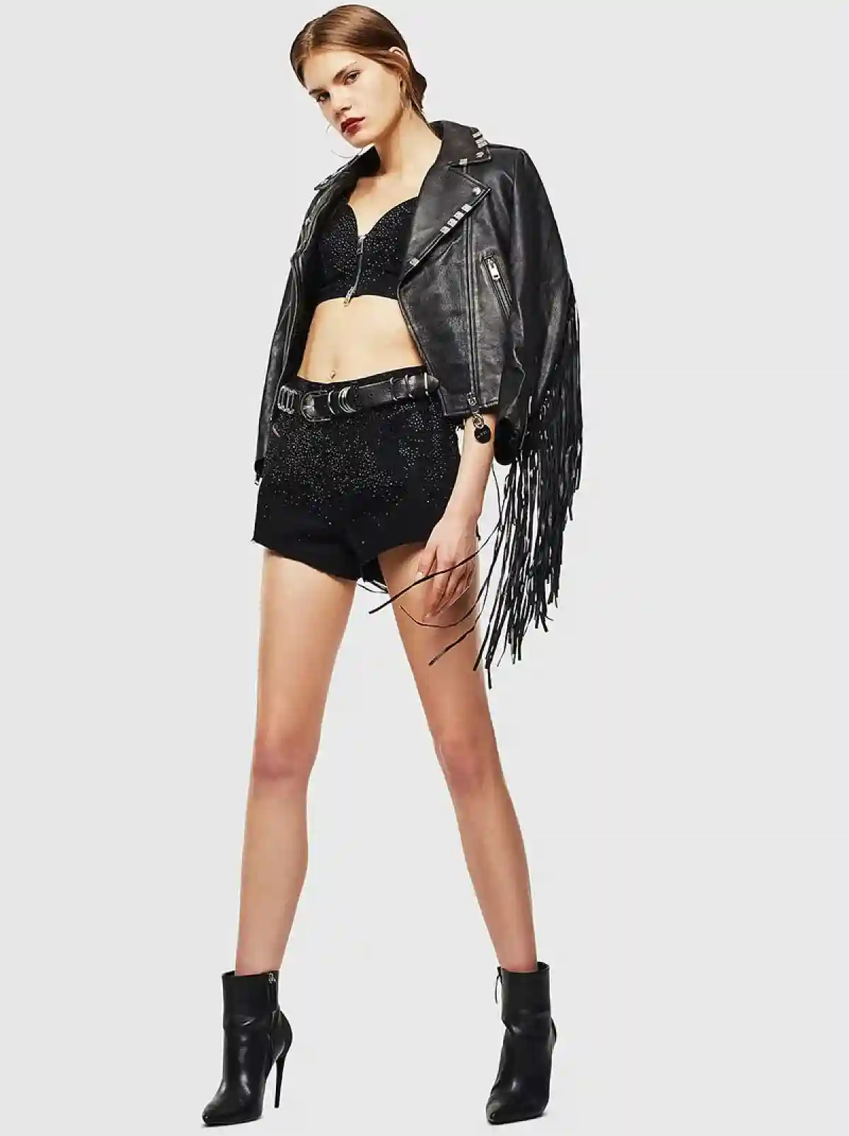 Black Denim shorts with Swarovski crystals