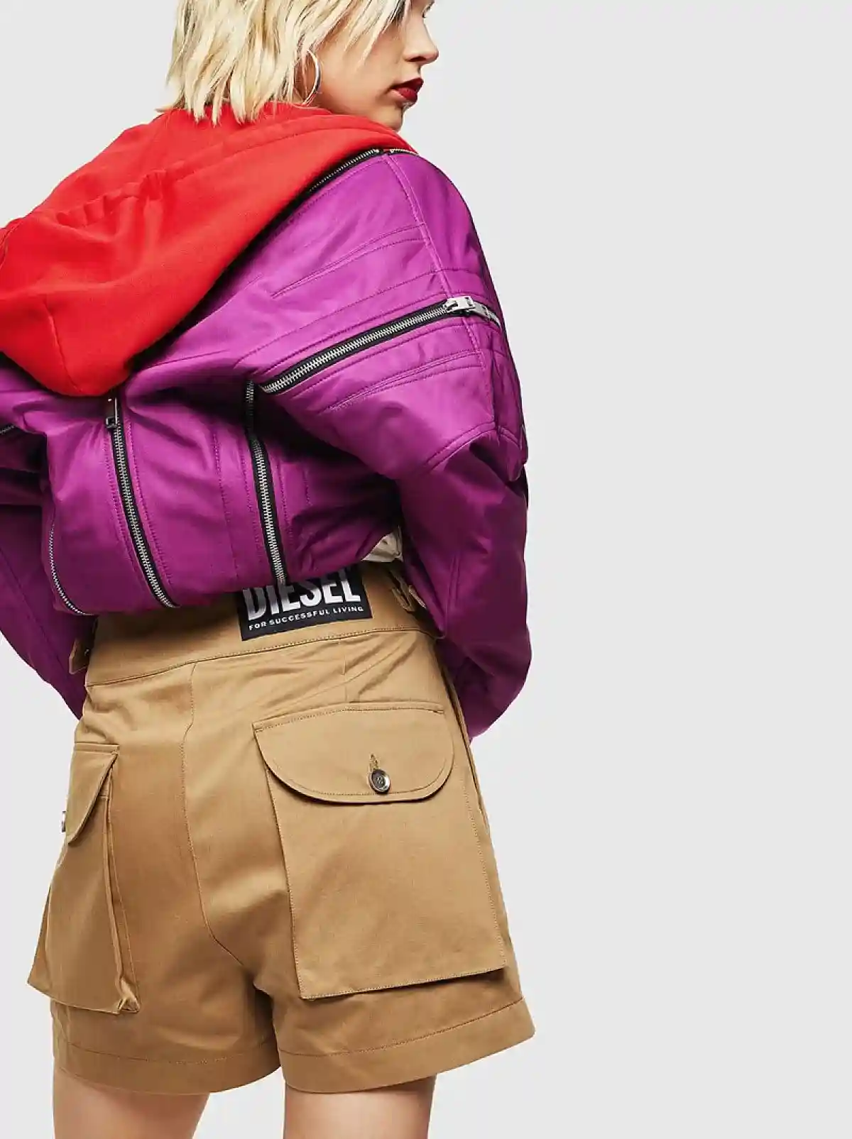 Brown Cotton shorts with workwear details