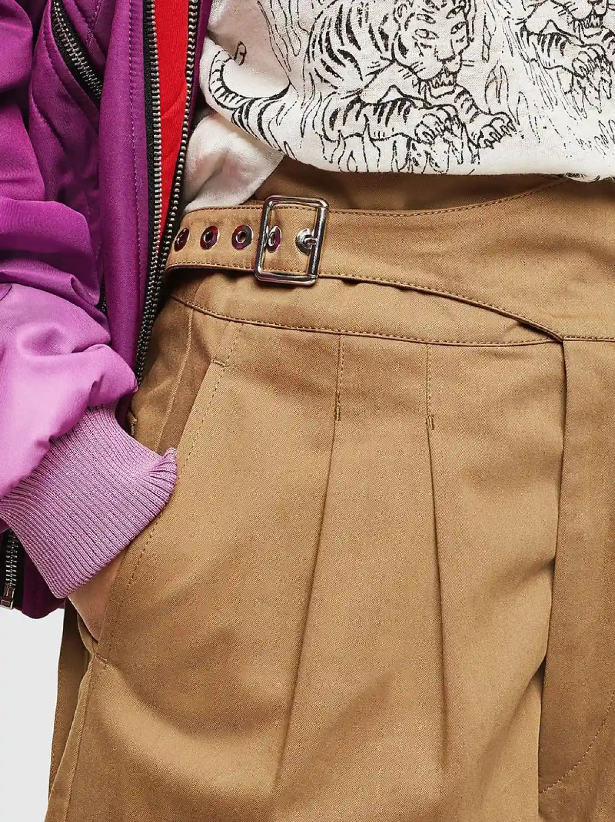 Brown Cotton shorts with workwear details