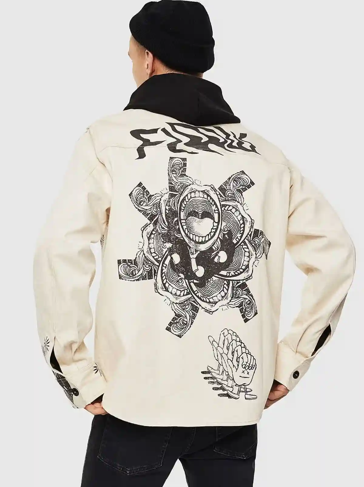 White Denim overshirt with sketch prints