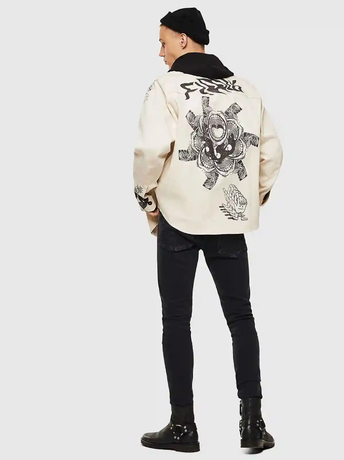 White Denim overshirt with sketch prints