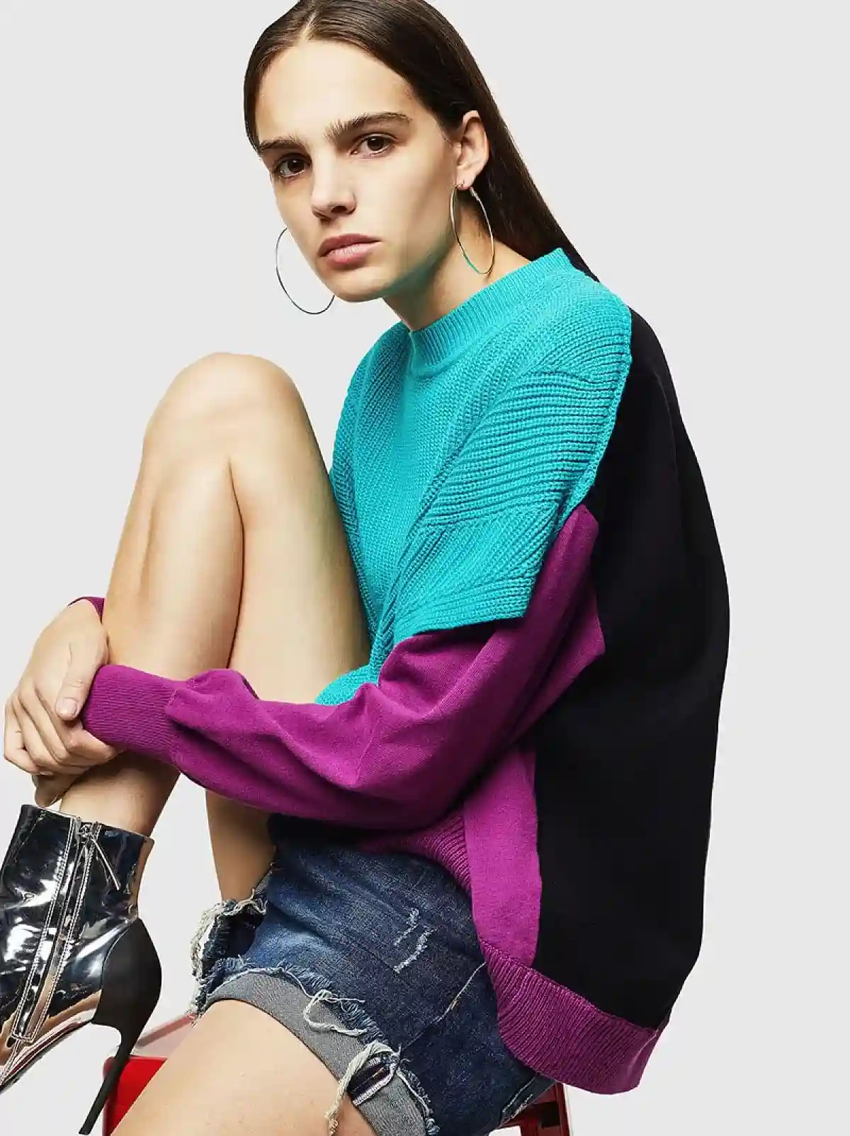 Multicolor Boxy pullover with layered effect