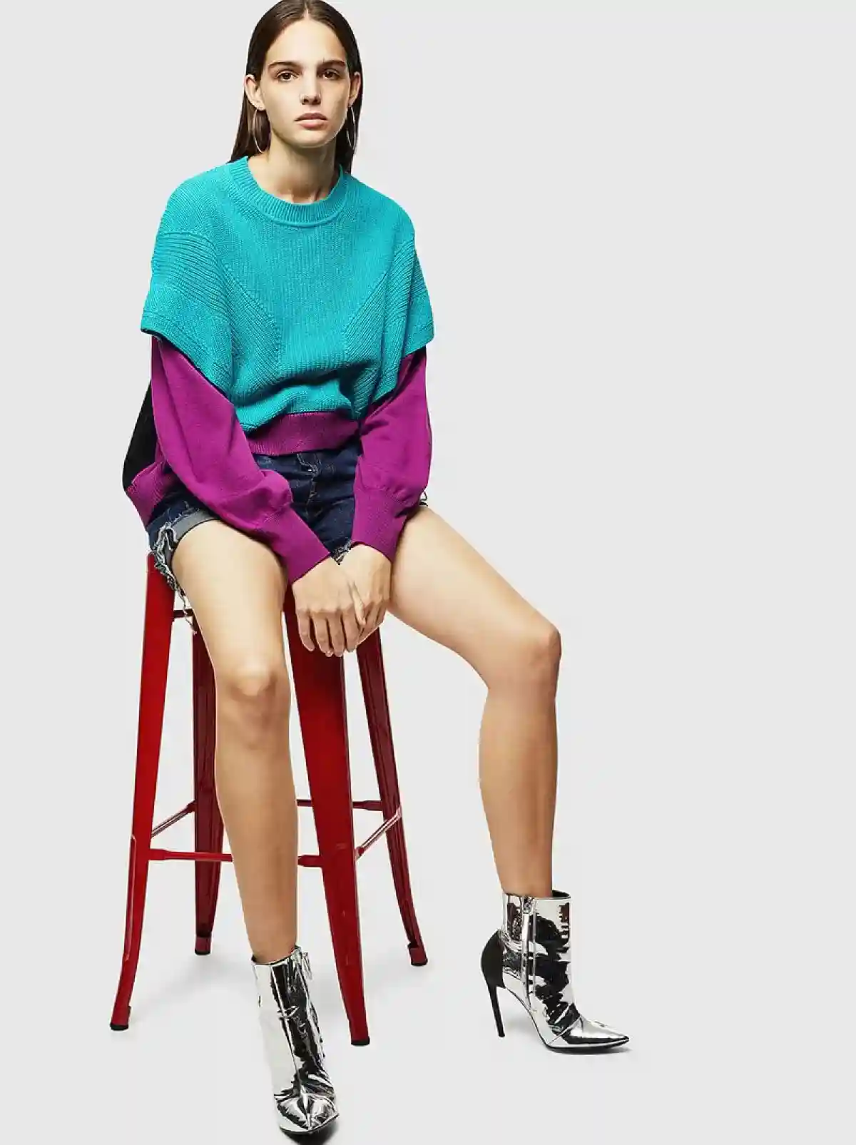 Multicolor Boxy pullover with layered effect