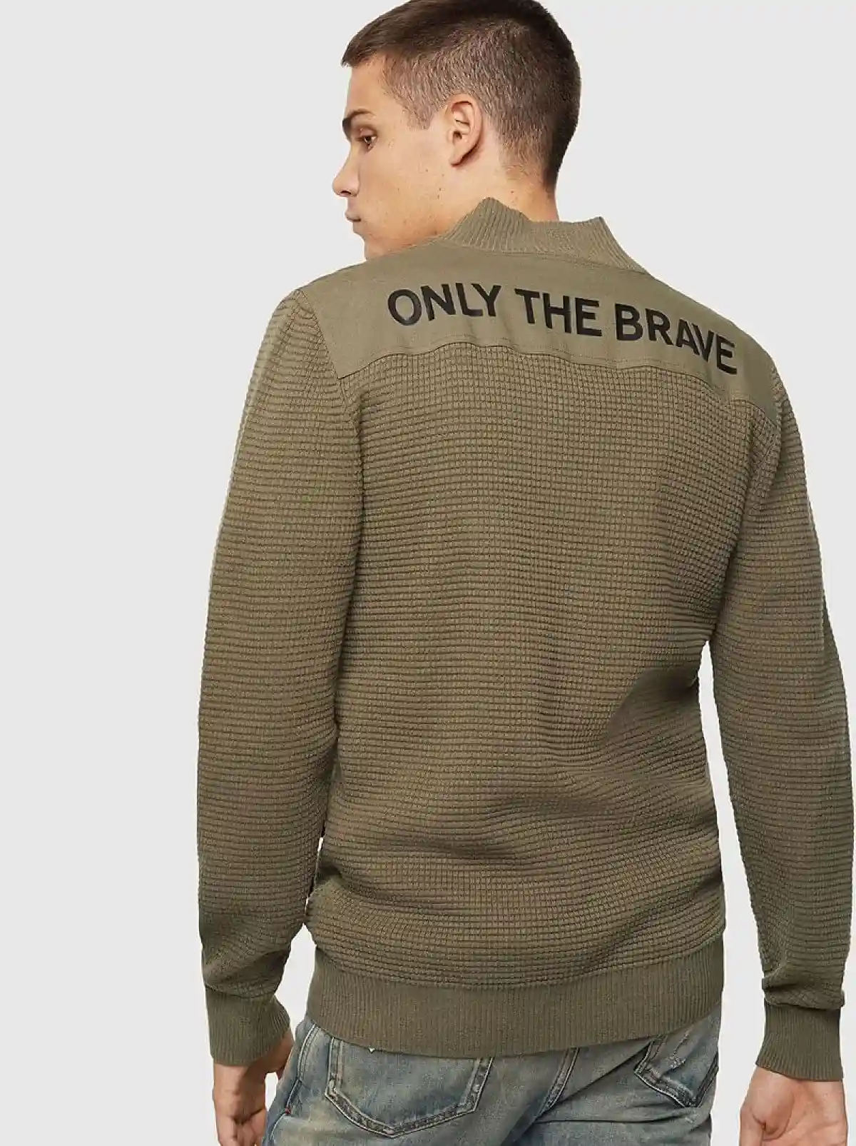 Green Waffle-knit cardigan with tonal patches