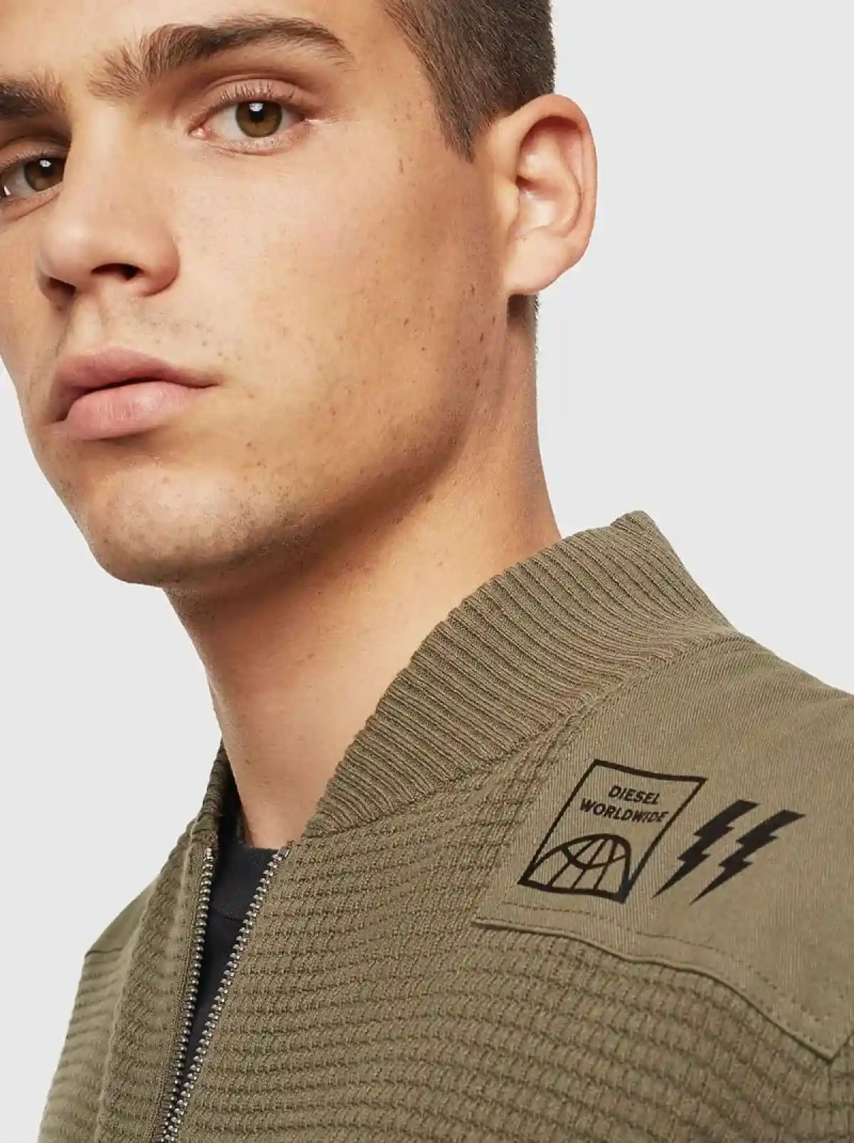 Green Waffle-knit cardigan with tonal patches