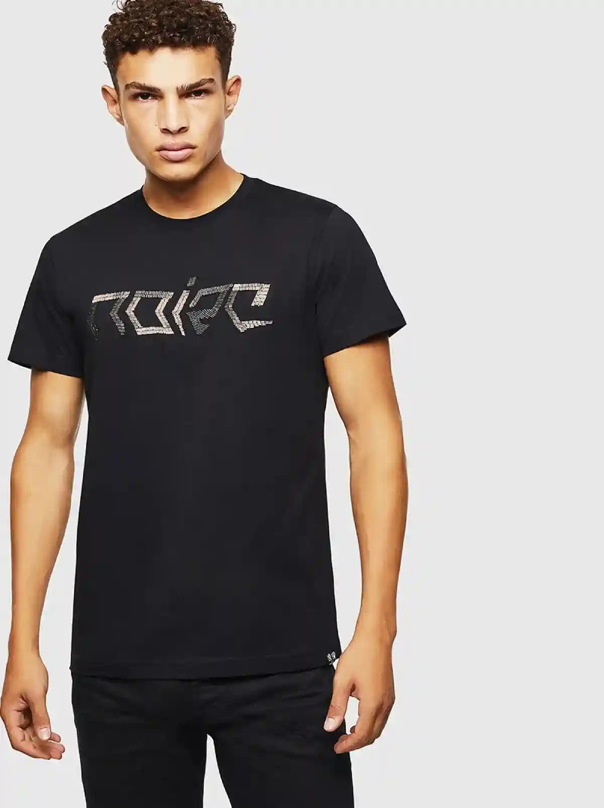 Black T-shirt with beaded Noize lettering