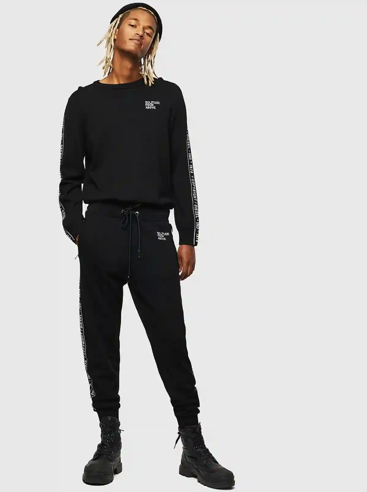 Black Vanisé-knit sweatpants with logo bands