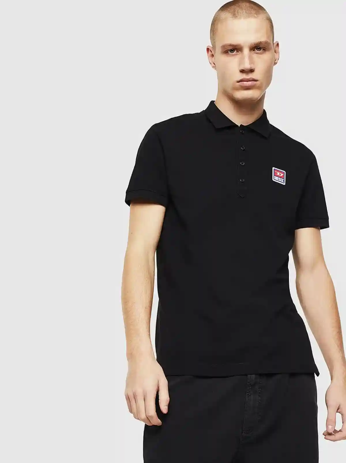 Black Polo shirt with jacquard logo patch