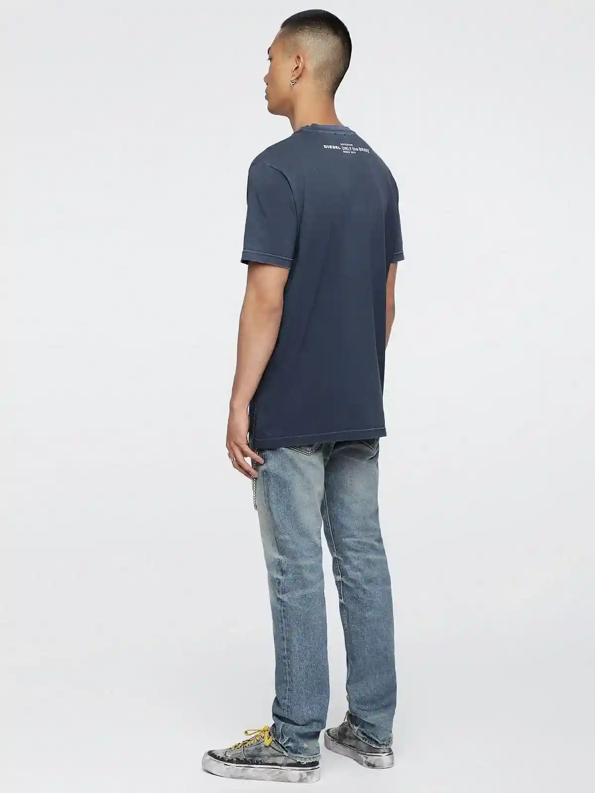 Black Treated cotton jersey T-Shirt with v-neck