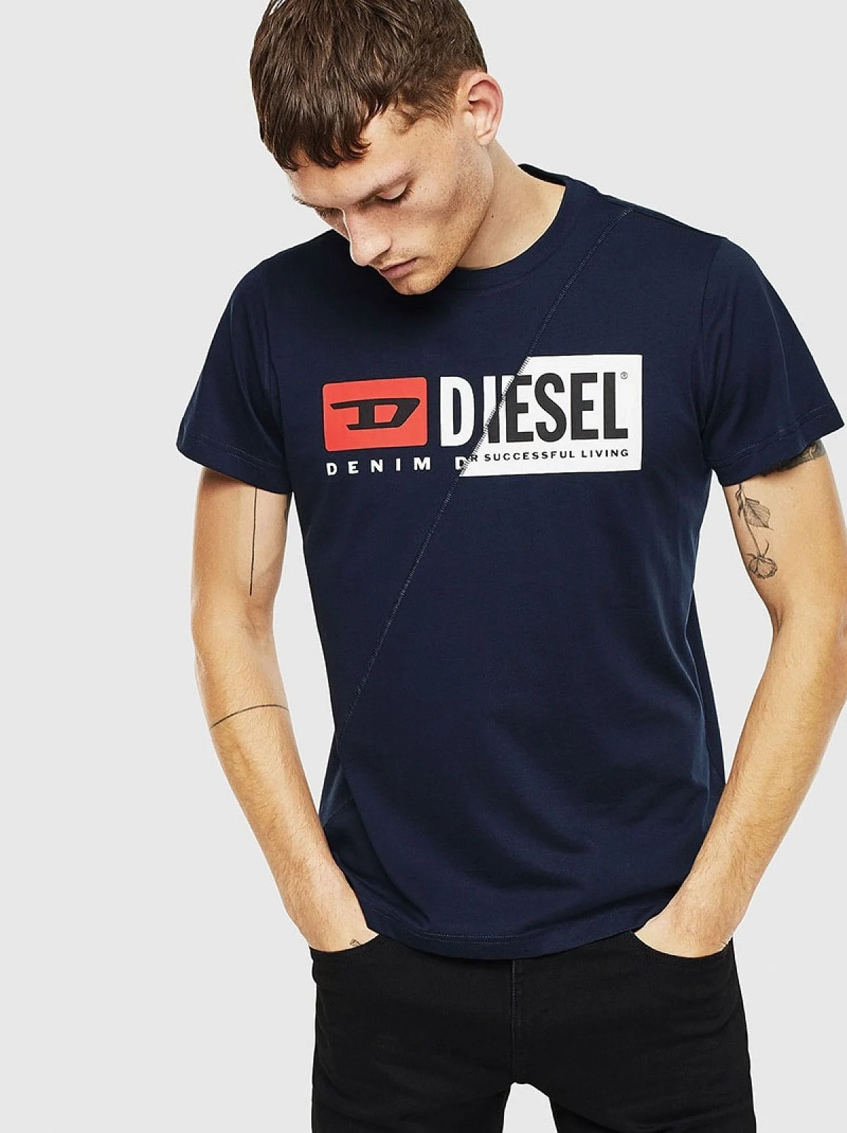 Blue T-shirt with dual logo print