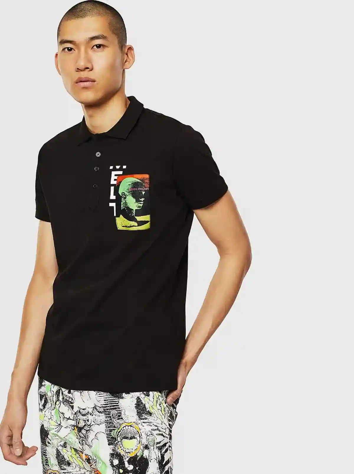 Black Polo shirt with jacquard patches