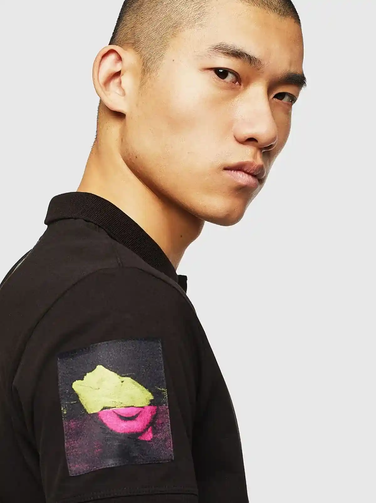 Black Polo shirt with jacquard patches