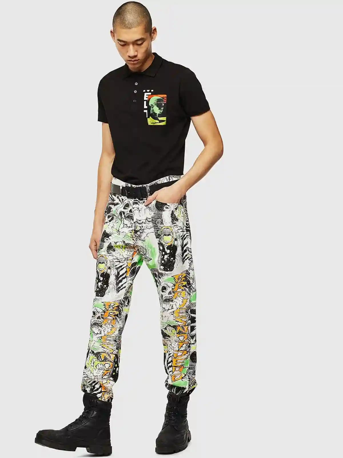 Black Polo shirt with jacquard patches