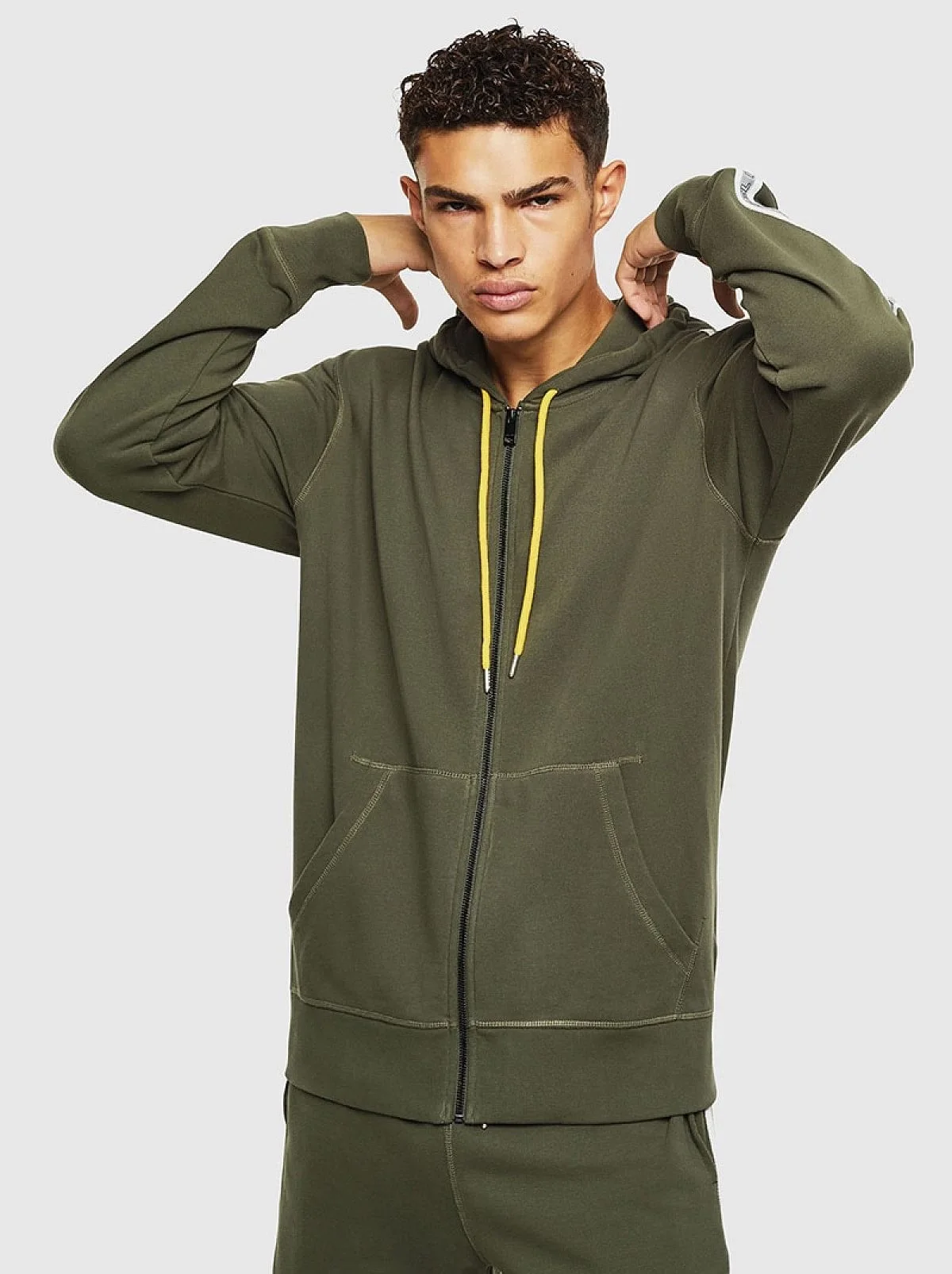 Green Zip-up hoodie with knitted logo bands