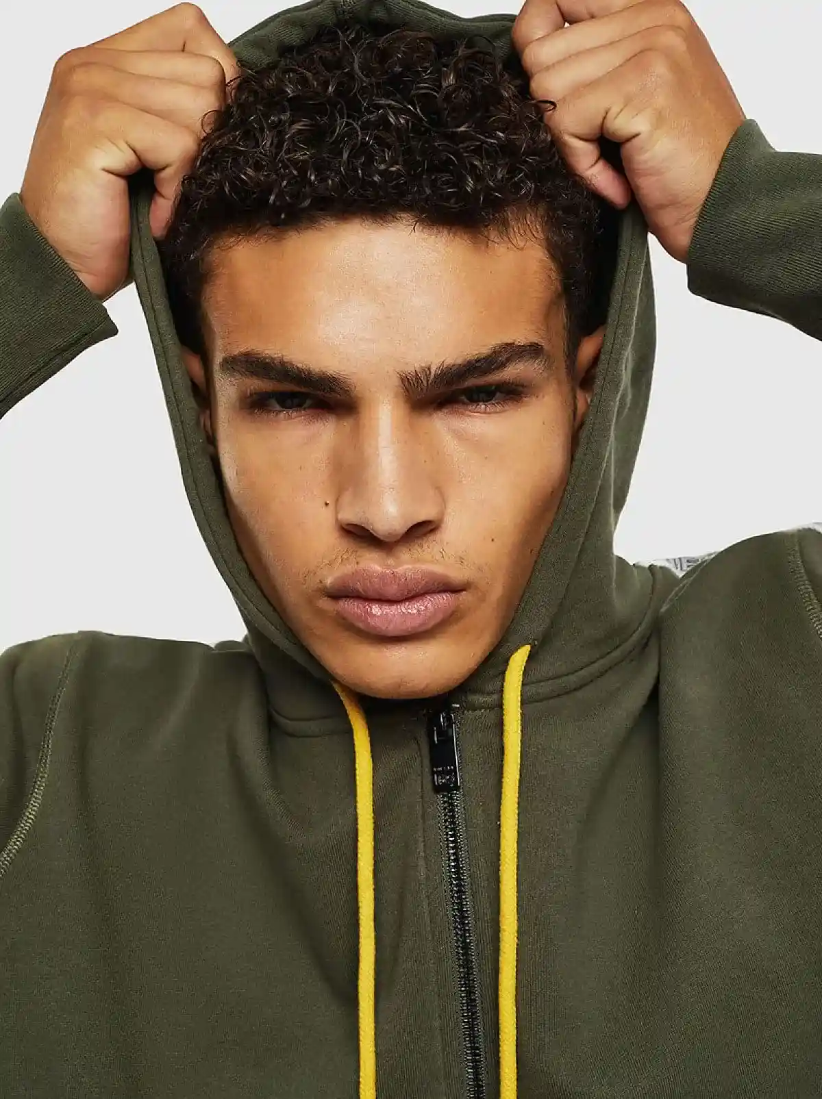 Green Zip-up hoodie with knitted logo bands