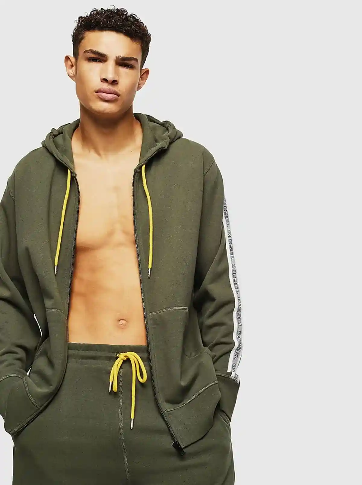 Green Zip-up hoodie with knitted logo bands