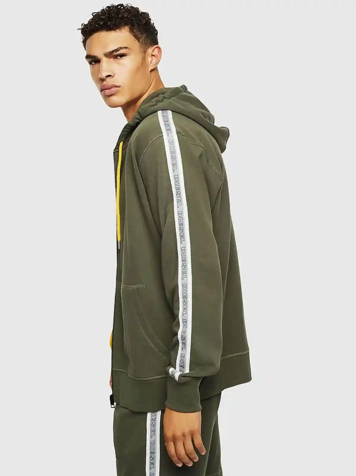 Green Zip-up hoodie with knitted logo bands