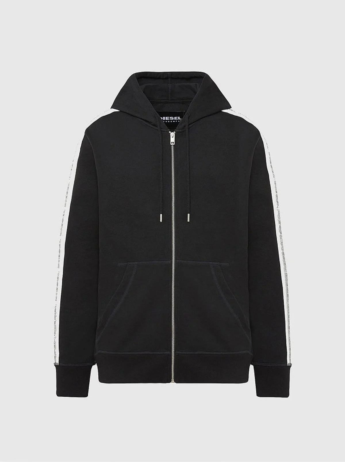 Black Zip-up hoodie with knitted logo bands